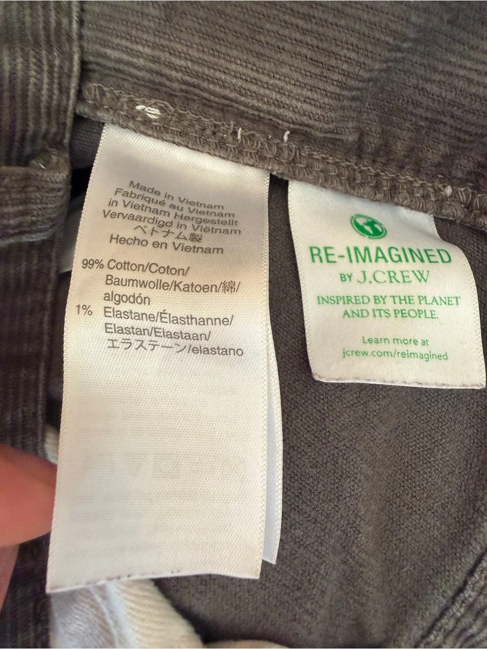 J.Crew Mens Grey Fine Corduroy Pants Stretch Cotton Re-Imagines Size 36x32